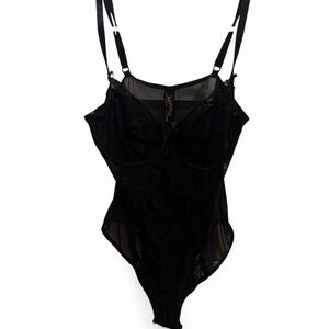 black lace mesh lingerie bodysuit